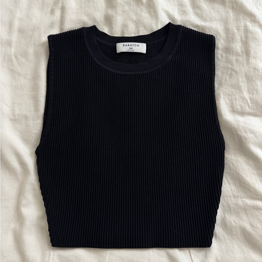 Aritzia Babaton Sculpt Knit Cropped Tank Top - Black, Size 2XS